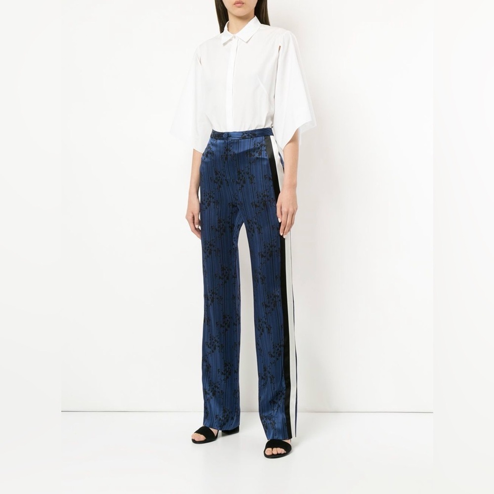 Lanvin Blue Ocean Floral Pantalone Trousers w/ Side Stripe – Size 38